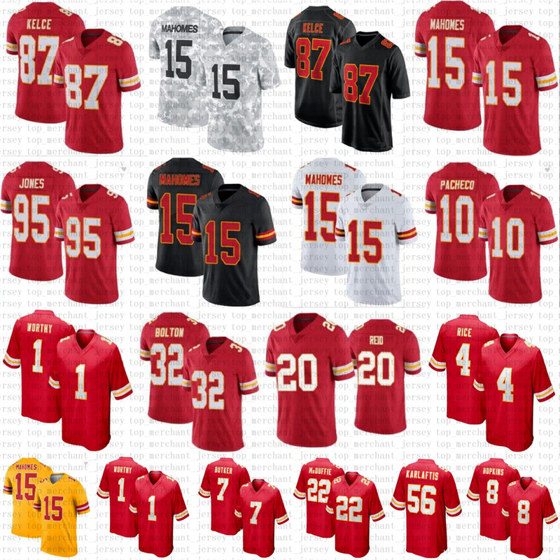 Patrick Mahomes Travis Kelce Football Jersey Isiah Pacheco DeAndre Hopkins Rashee Rice Xavier Worthy Harrison Butker Chris Jones Bolton Trent McDuffie Karlaftis