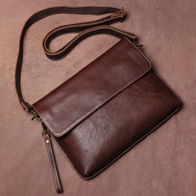LUOKIR Vintage Genuine Leather Crossbody Men's Fashion Simple Shoulder Messenger Bags Casual Flap Cowhide Clutch Bag