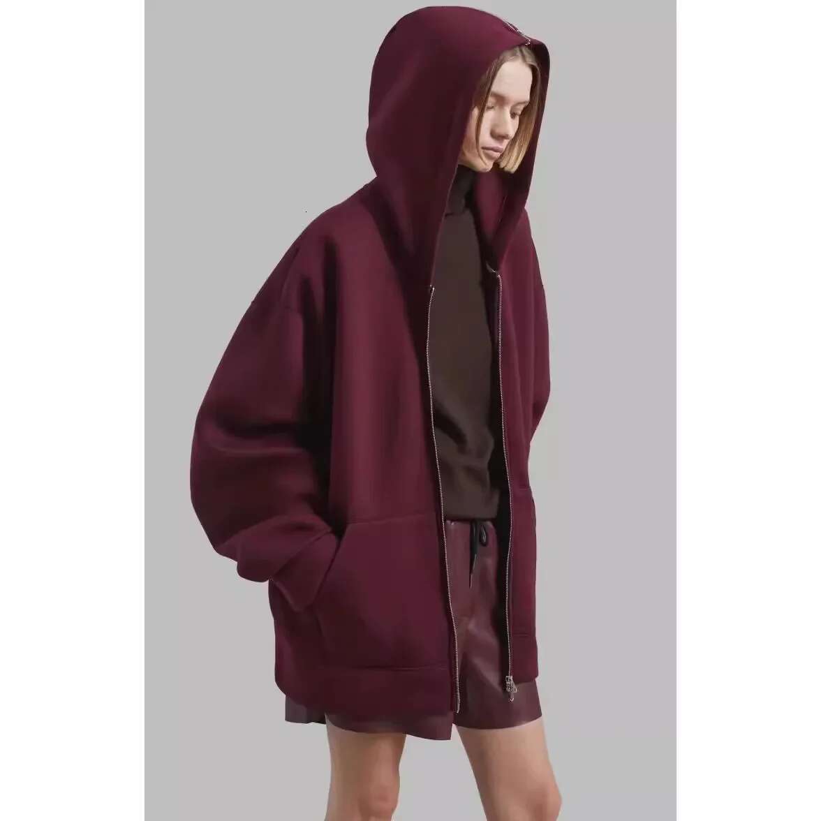 OVERSIZED HOODIE GREY Exaggerated hood Drop shoulders Large front pockets high fashion hoodies women new cotton sweatshirt