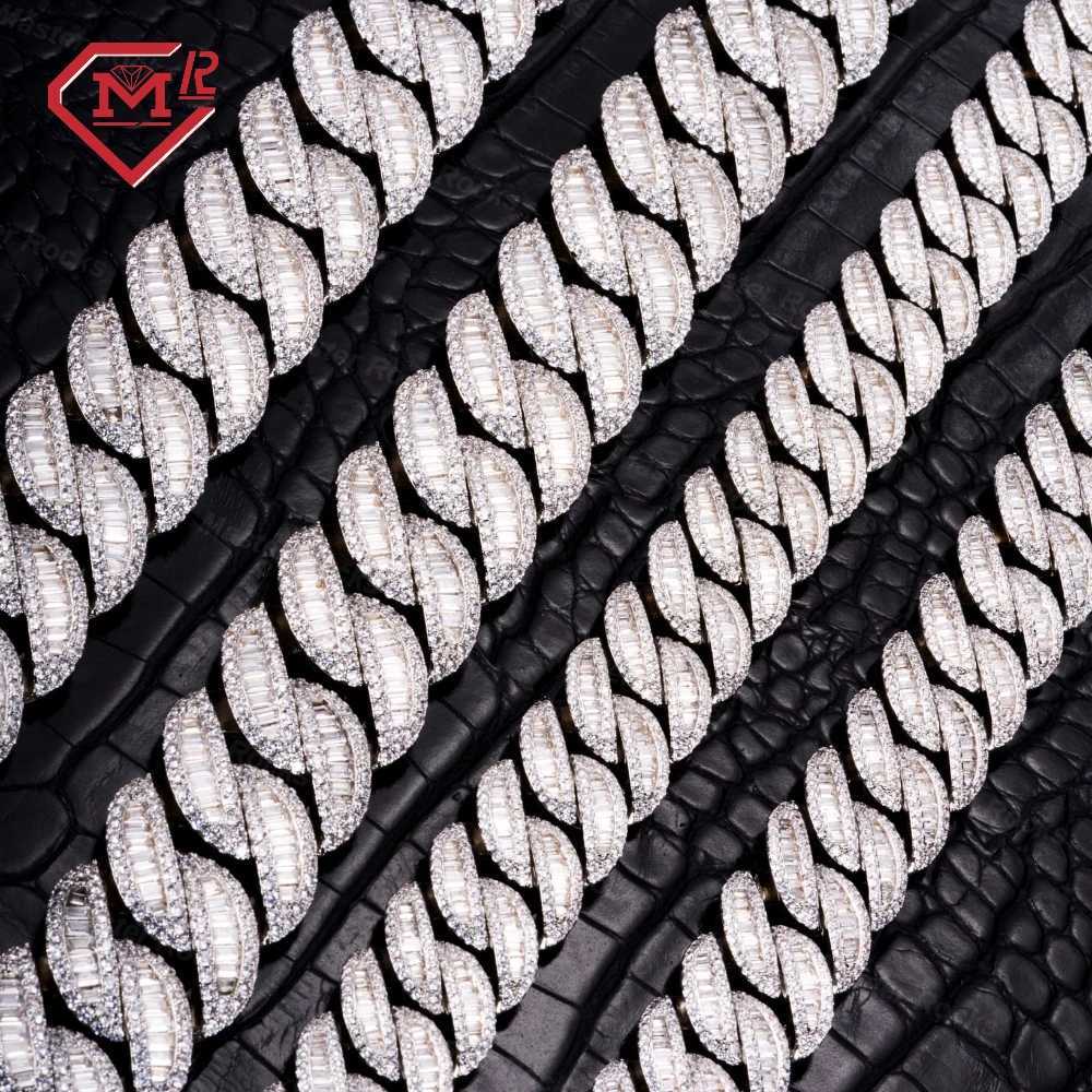 Iced Out Miami Cuban Link Chain Solid Silver 925 Men Hip Hop Bling 15mm Vvs1 D Moissanite Chain Baguette