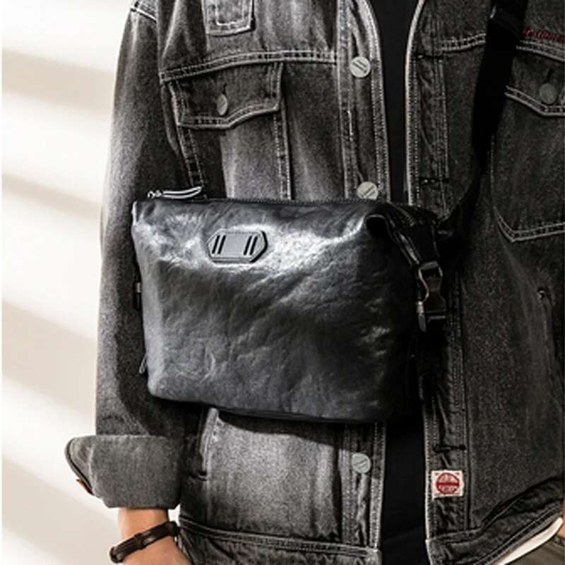AETOO Leather Simple Men's Messenger Ins Tide Brand Boys Sports Backpack Cowhide Japanese Fashion Trend Shoulder Bag
