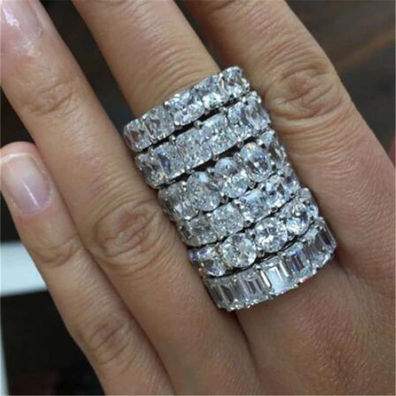 Eternity Band Promise ring 925 Sterling silver Diamond cz Engagement Wedding Rings for women Men Finger Party Jewelry