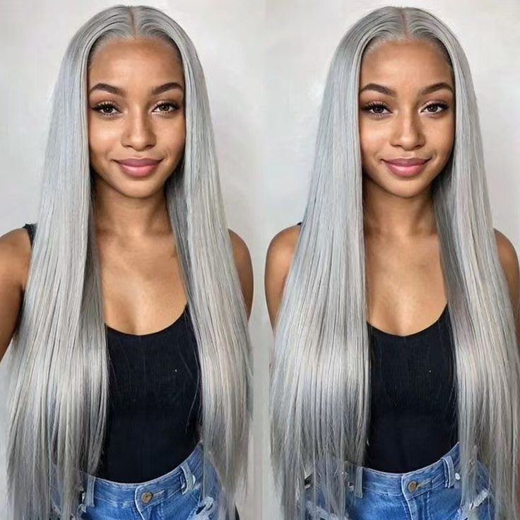 Silver Lace Front Wigs Human Hair Silver Gray Straight Human Hair Wigs 13x4 HD Transparent Lace Frontal Wig raw virgin Gray Wigs for Women