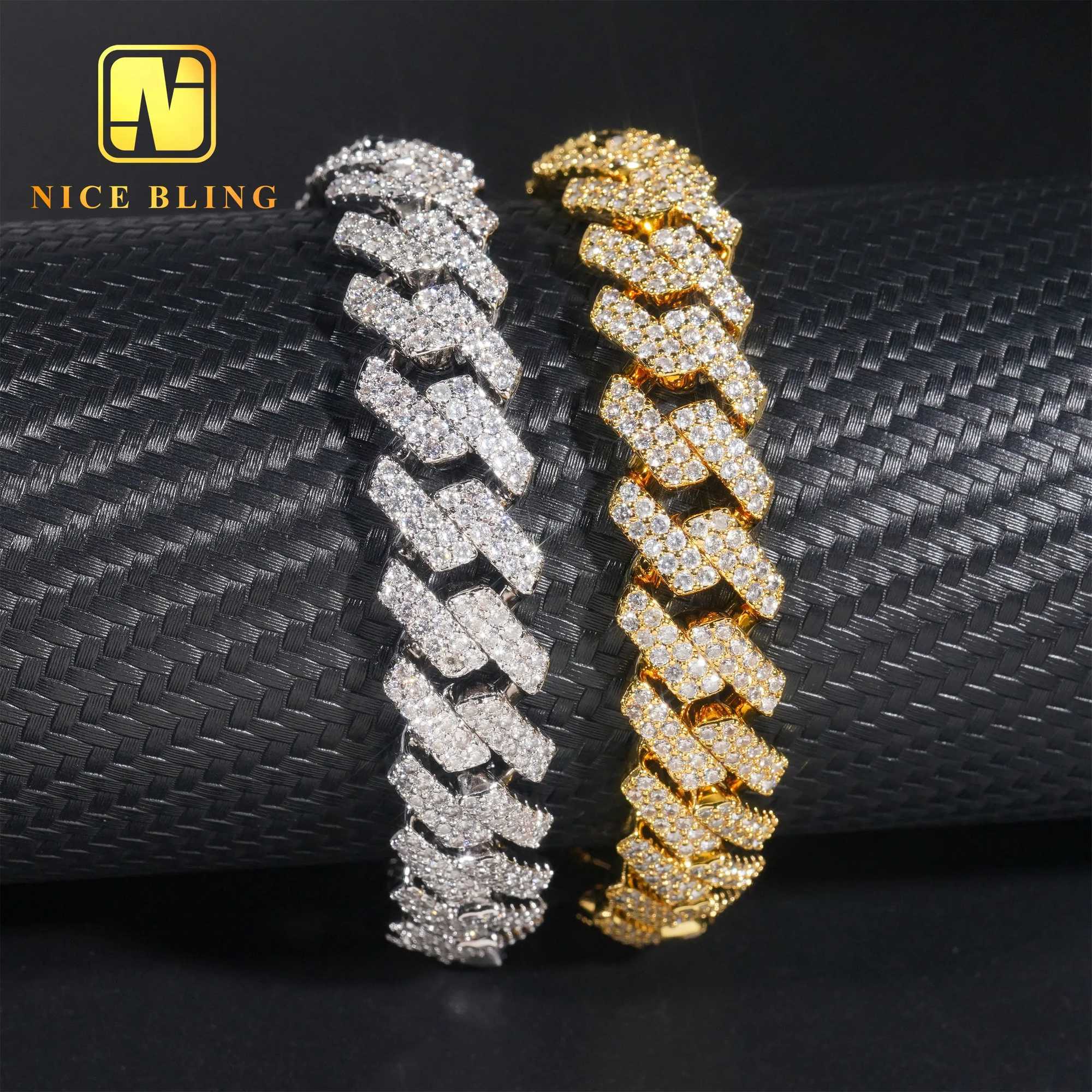 13mm Iced Out Cuban Link Chains 2 Rows Prong Setting Wholesale Brass Cuban Necklaces Hip Hop Rappers Cubic Zirconia Necklace