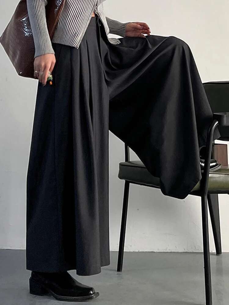 Gray Pleated Zipper Casual Wide Leg Pants High Waist New Loose Fit Trousers Women Fashion Tide Spring Autumn 2025 30A1716