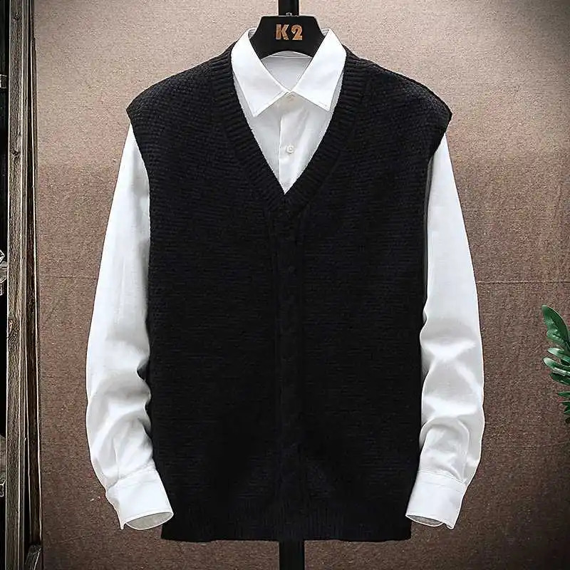 Mens Vest V-Neck Knitted Sweater Knitting Sweater Autumn Casual Baggy Tops Trend Streetwear Vintage Y2K Male Clothes 250210