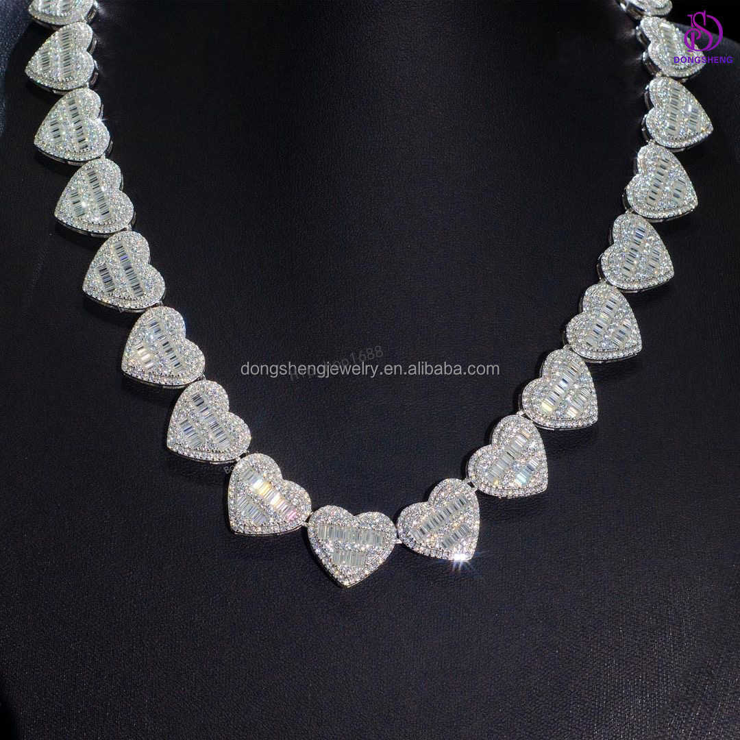 Women Fine Jewelry Fashion 925 Silver heart-shaped Necklace Iced Out Diamond Vvs Moissanite Hip Hop Cuban chain