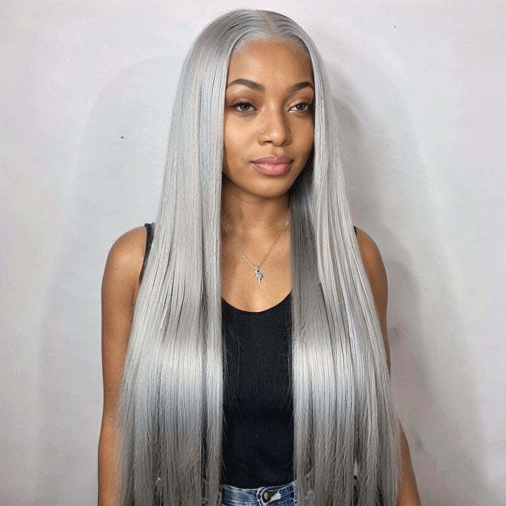 Silver Lace Front Wigs Human Hair Silver Gray Straight Human Hair Wigs 13x4 HD Transparent Lace Frontal Wig raw virgin Gray Wigs for Women
