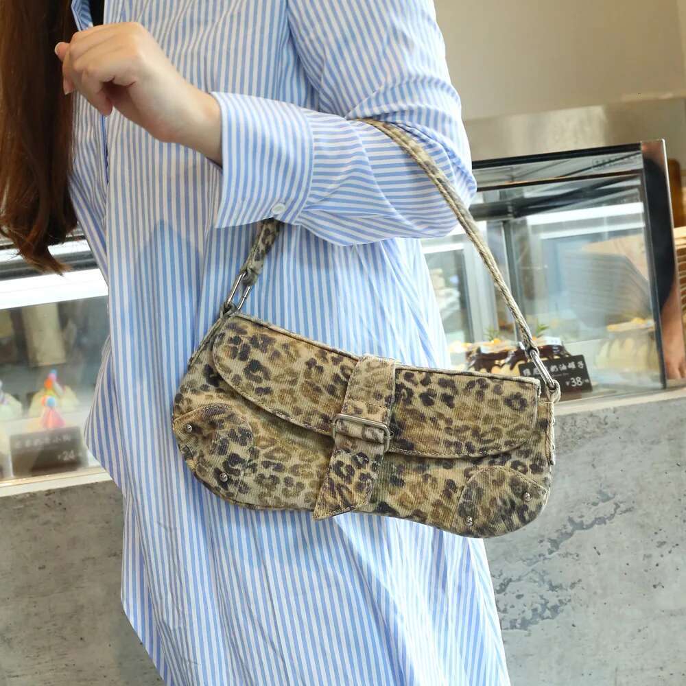 French Underarm Tote For Women's Brown Leopard Handbag Clutch Female Vintage PU Leather Shoulder Bags Versatile Casual