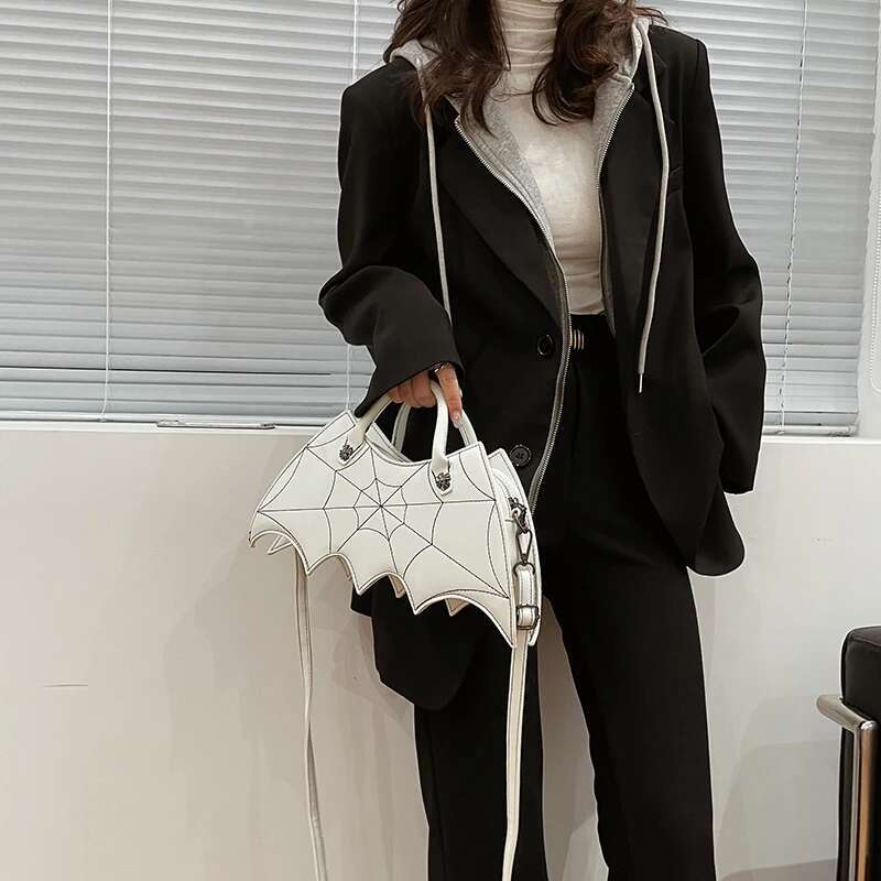 Brand Spider Web Embroidery Thread Women's Shoulder Handbag Leather Crossbody Designer Spoof Bat Bag Female Purse