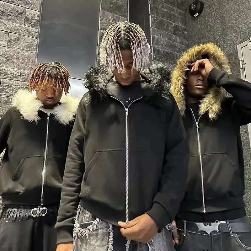 Fashion brand Gothic rock oversized hooded women's retro trend loose and versatile, Haruku zipper sweatshirt men's