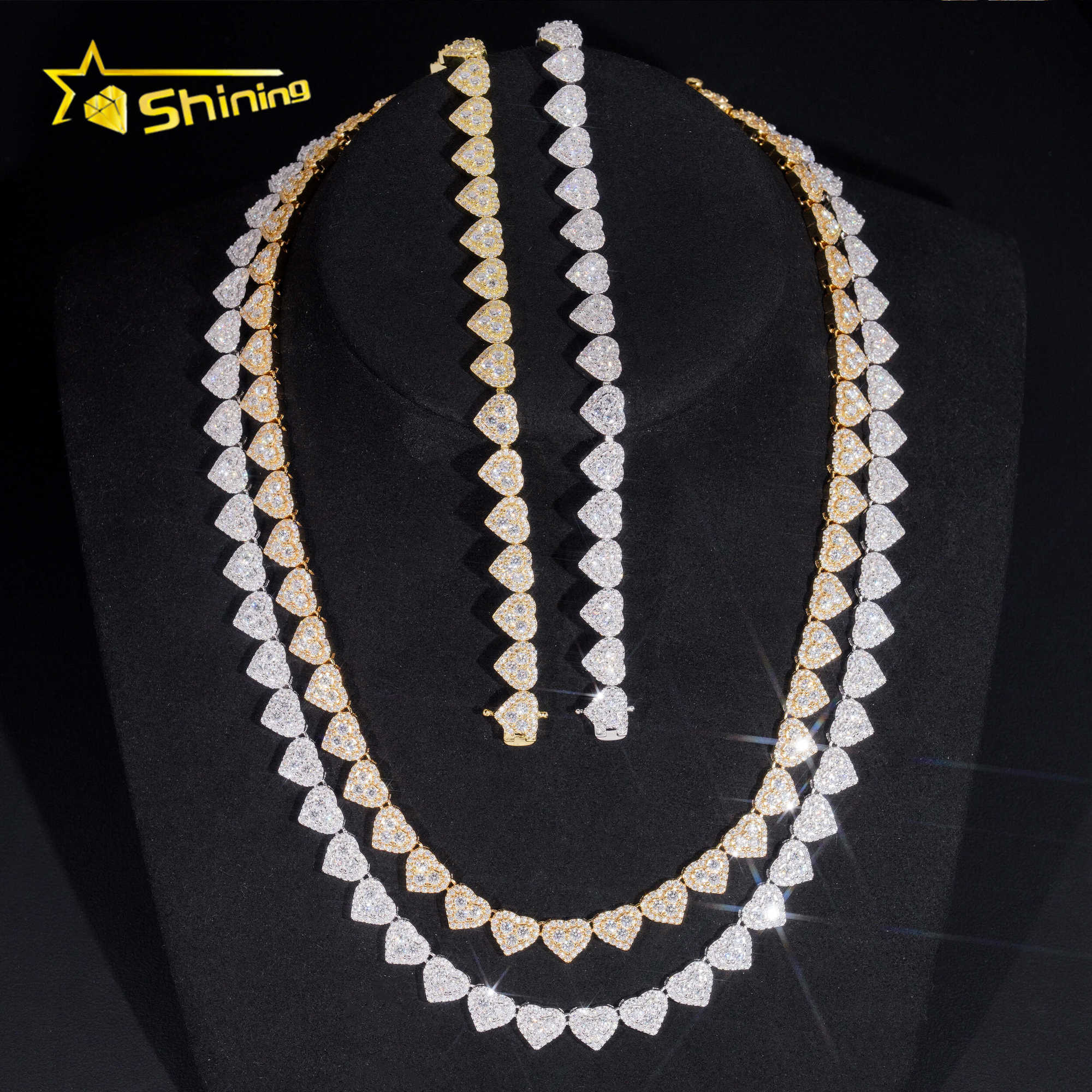 Fast delivery Heart design 925 sterling silver pass diamond tester GRA certified VVS moissanite Heart Cluster bracelet chain