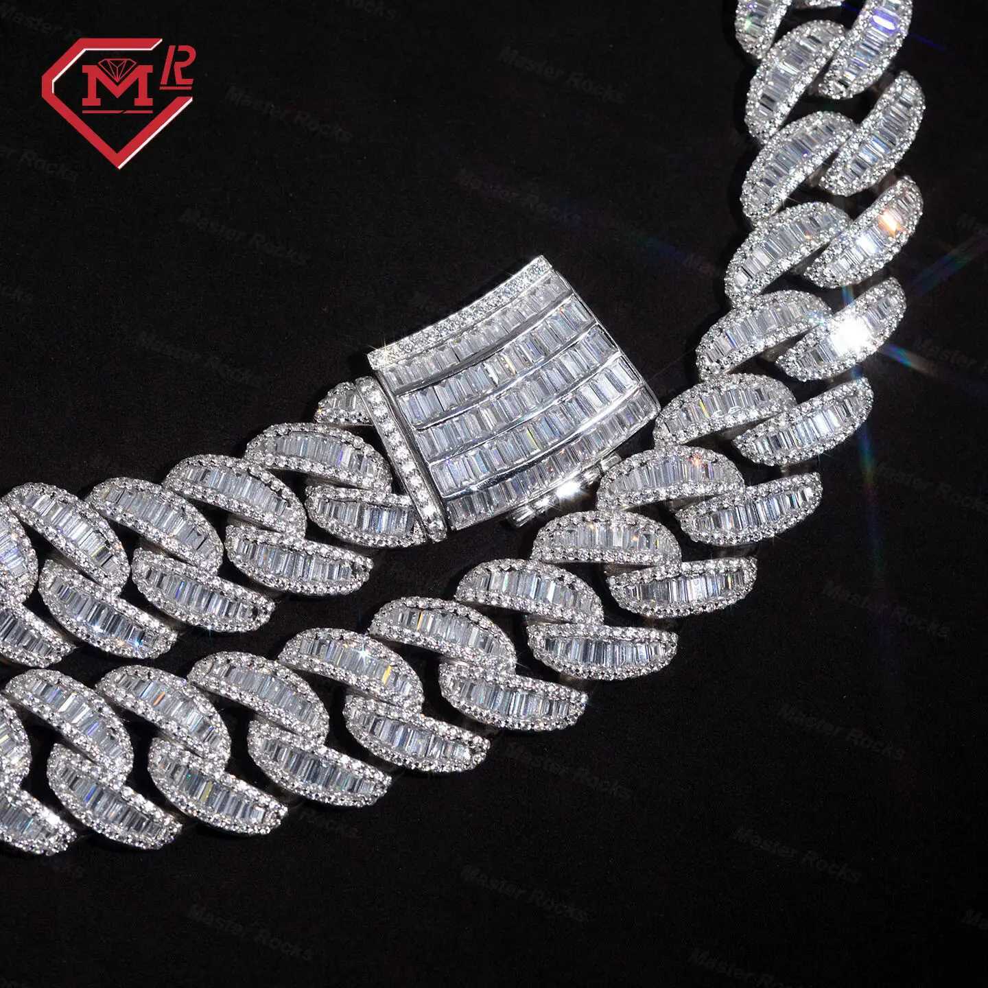 Iced Out Miami Cuban Link Chain Solid Silver 925 Men Hip Hop Bling 15mm Vvs1 D Moissanite Chain Baguette