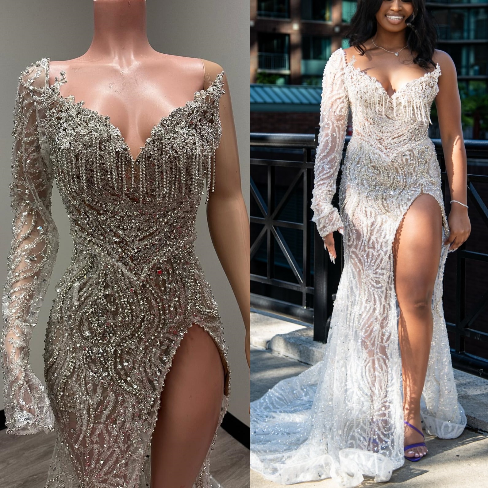 Aso Ebi 2025 Ivory Mermaid Prom Dresses Crystals One Shoulder Sequined Lace Evening Formal Party Second Reception Birthday Gowns Dress For Special Occ