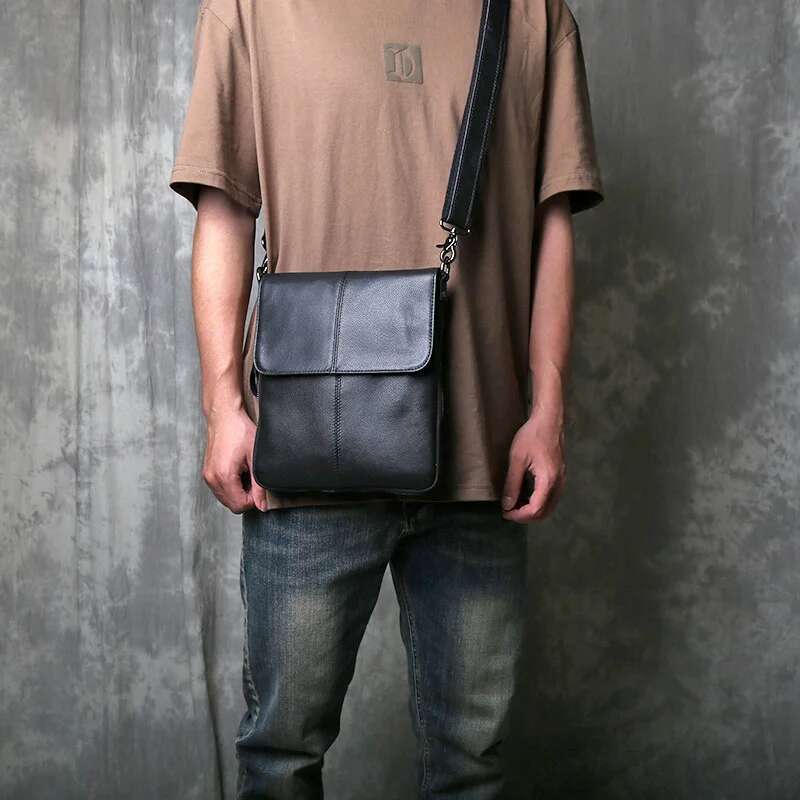 New Top Layer Cowhide Soft Casual Business Leather Vertical Shoulder Crossbody Bag Men's Fashion