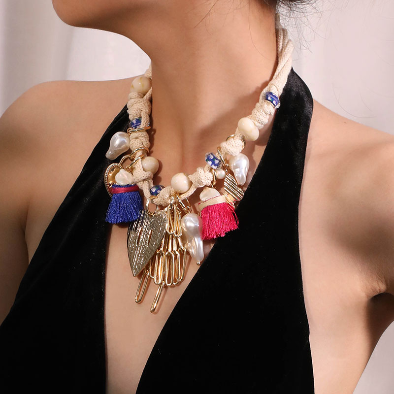 Bohemian Statement Beads&Hearts Necklace for Women Trendy Wedding Party Jewelry
