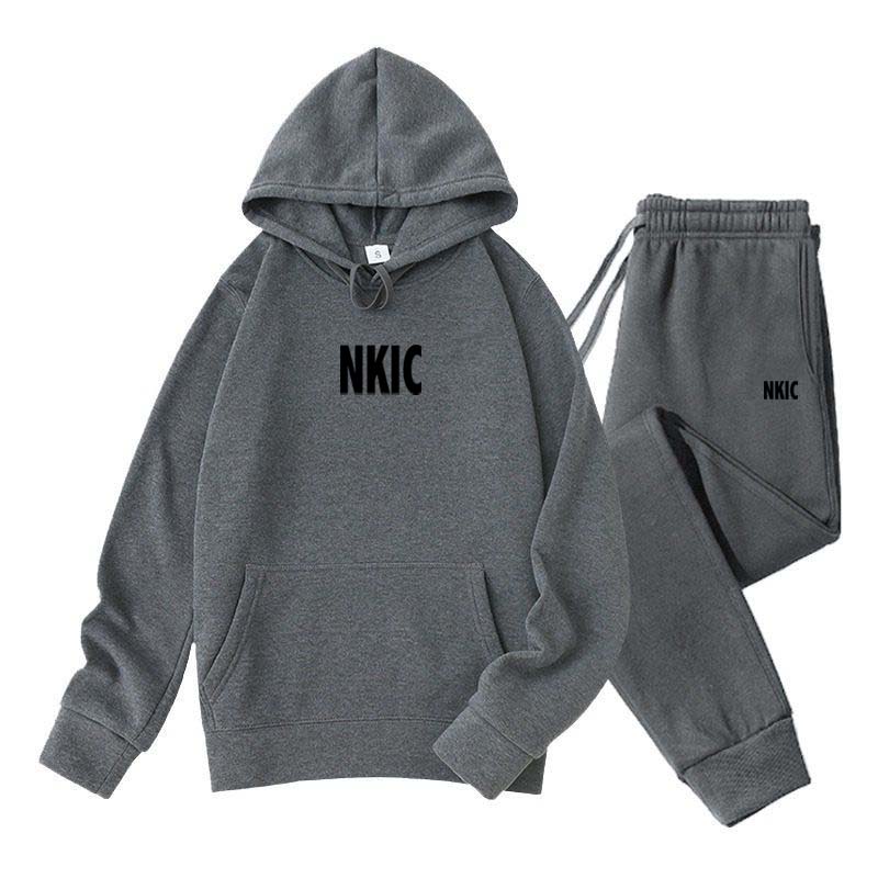 Men Brand Tracksuit 2 Pieces Sets Hooded Sweatshirt Drawstring Pants Male Gray Hoodies Running Sportswear Men Women Autumn Sportwear