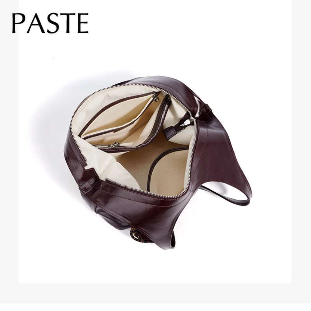 New Retro Style Large Sector Tote Glossy Resistant To Dirt Cow Leather Women Handbag Simple Commuter Shoulder Bag