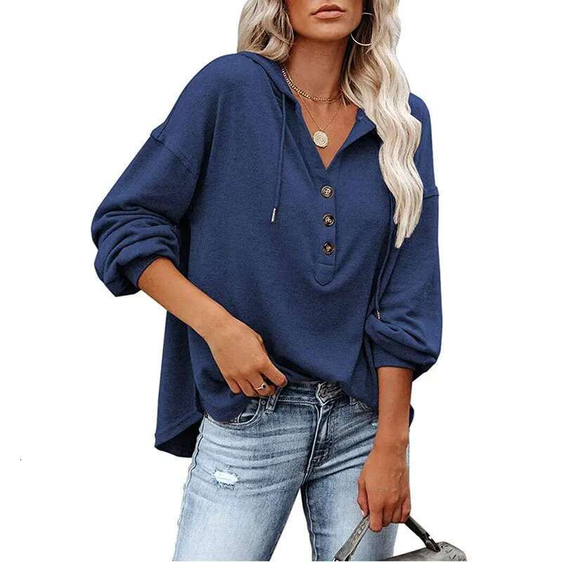 European and American loose V-neck long-sleeved hoodie women's sports hooded coat