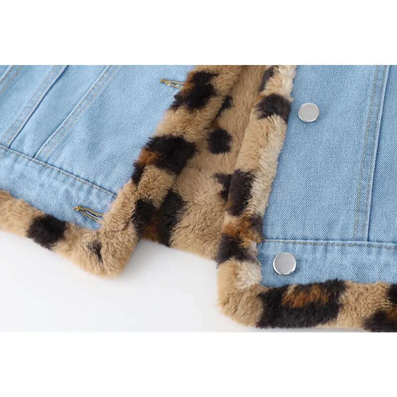 Women's Lamb Wool Denim Winter Long Sleeves Streetwear Chic Design Leopard Print Fashion Casual Baggy Jean Jackets Coat