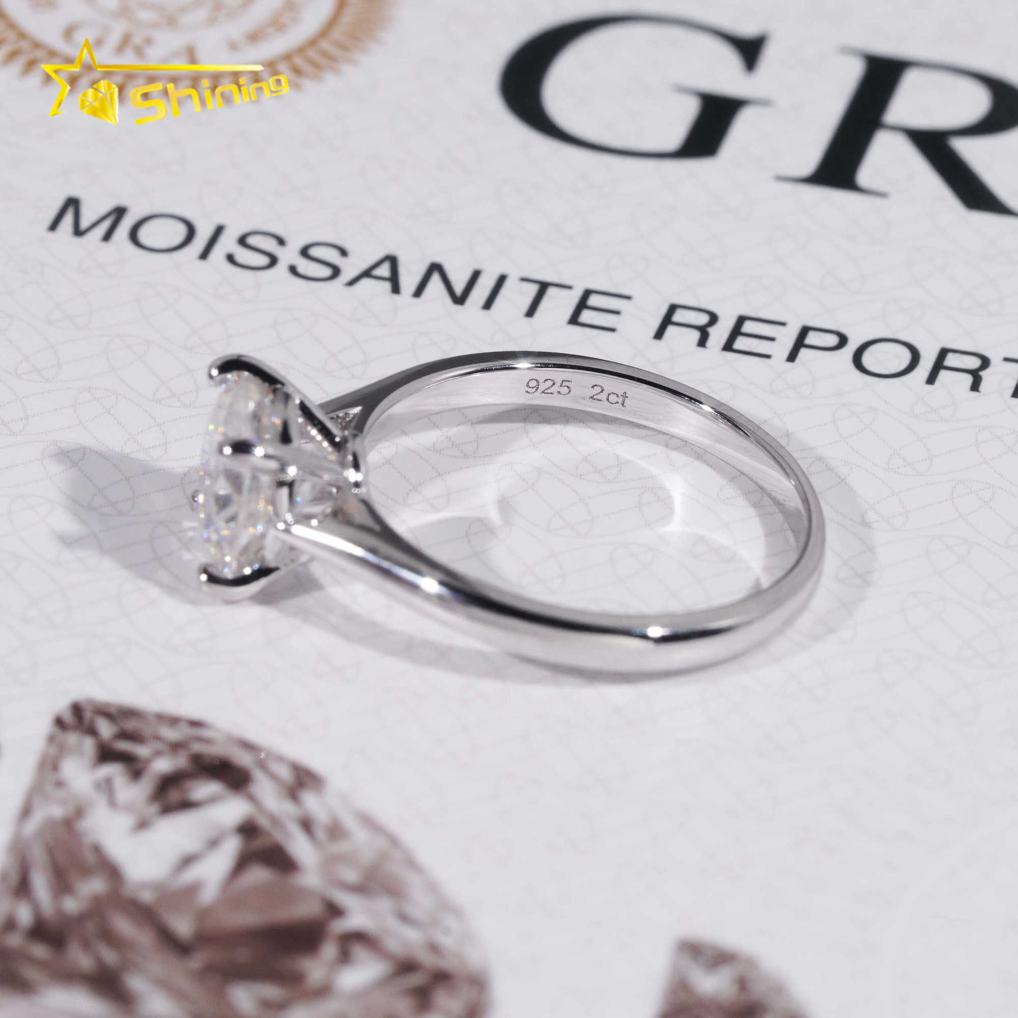 Classical Cathedral Setting Women Wedding Pass Diamond Tester Moissanite 925 Sterling Silver 18K Gold Plated Engagement Ring