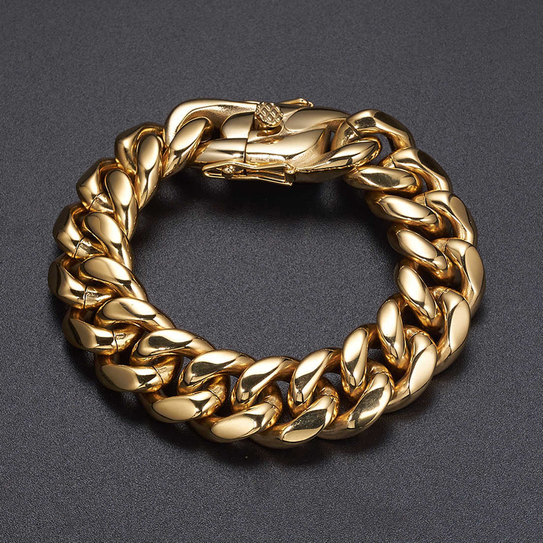 Classic Luxury 18k Gold 316l Stainless Steel Thick Miami Cuban Link Hand Chain Slave Bracelets for Men