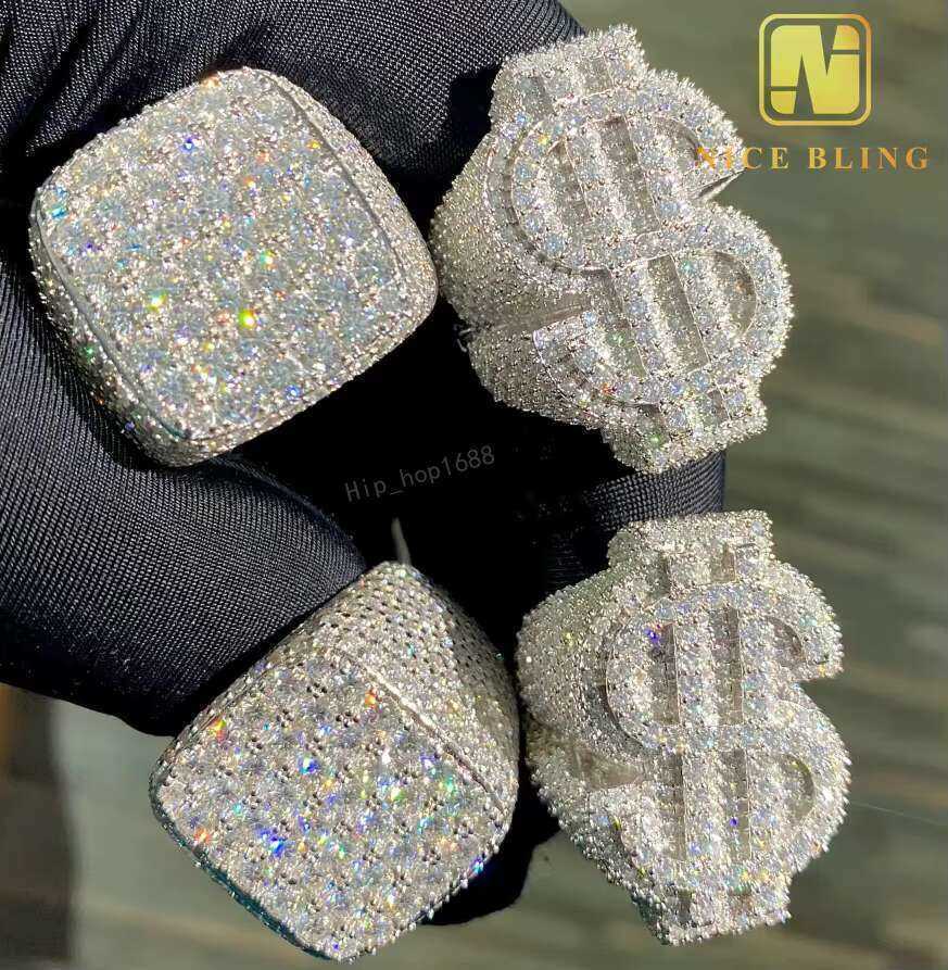 Fashion Custom Hip Hop Style Ring Iced Out VVS Moissanite Dia Jewelry Sterg Sier Rings Men Women