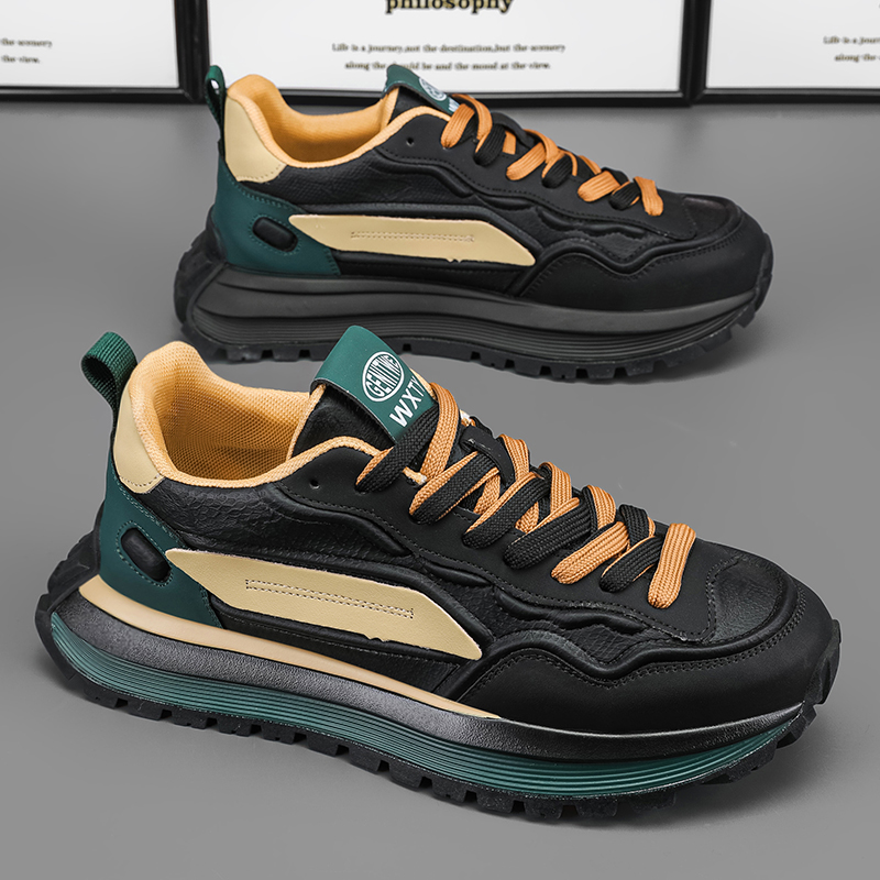 Men Sports Shoes Training Running Thick Sole Design Sense Versatile Triple Black White Light Tan Free shipping