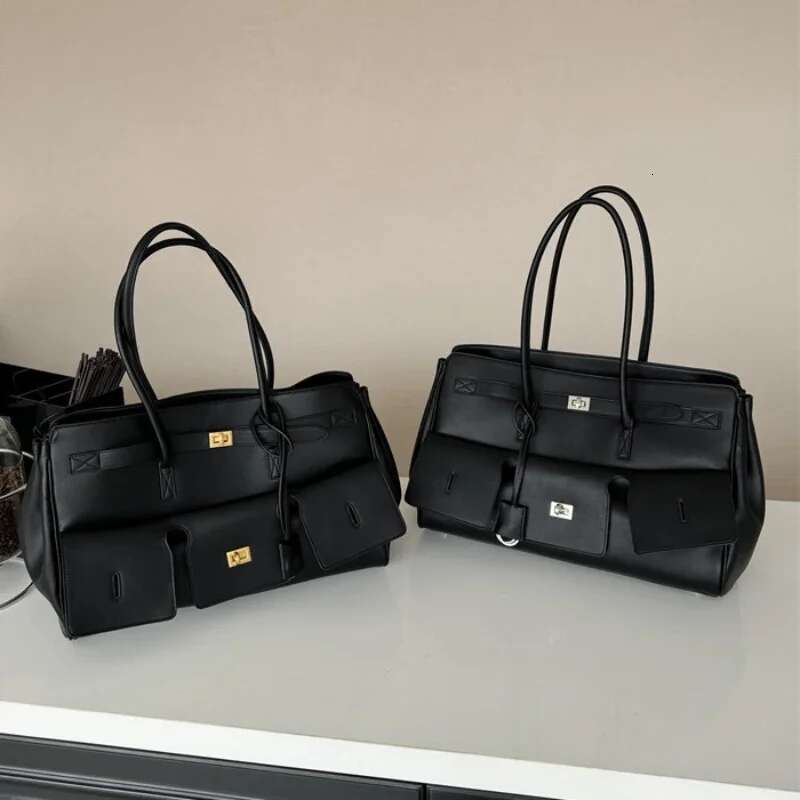 2025 Fashion Microfiber Leather Tote For Women Designer Folds Lock Buckle Shoulder Bag Mulitple Pocketa Large Capacity Handbags