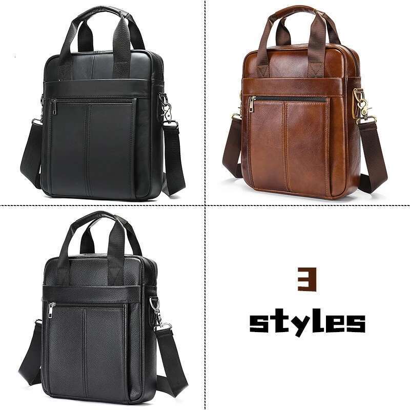 Genuine Leather Bags Crossbody Messenger Laptop Briefcase Handbag Men Vertical Single Shoulder Hand Bag