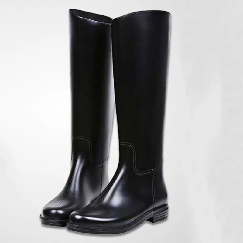 Summer Pvc Black Rain Boots Fashion Adult Rain Shoes High Non-slip Square Heel Water Shoes Wear-resistant Waterproof Rainboots 250213