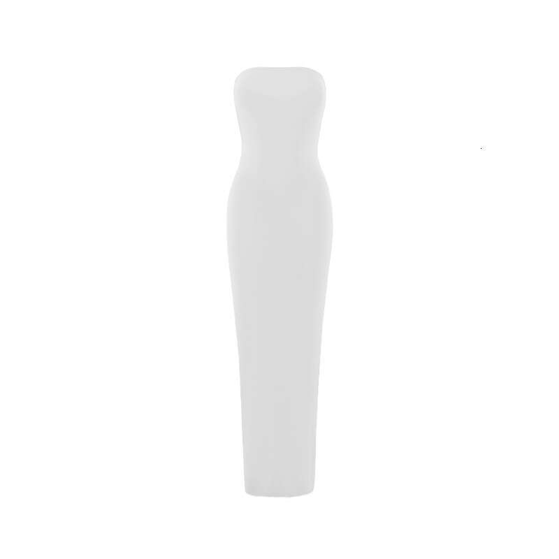 Women's European and American Ins sexy slim fit solid color strapless slit bag hip long style temperament dress wholesale 2025 new casual fashion