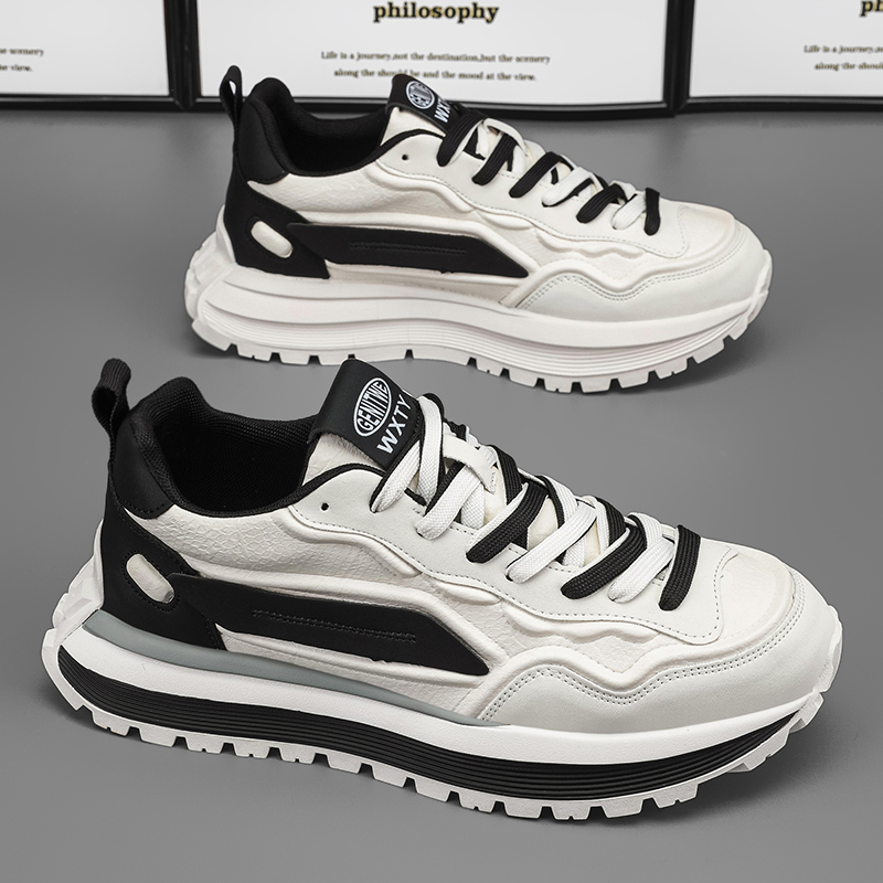 Men Sports Shoes Training Running Thick Sole Design Sense Versatile Triple Black White Light Tan Free shipping