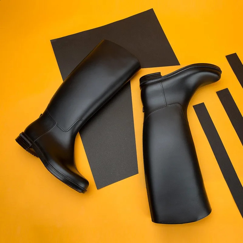 Summer Pvc Black Rain Boots Fashion Adult Rain Shoes High Non-slip Square Heel Water Shoes Wear-resistant Waterproof Rainboots 250213