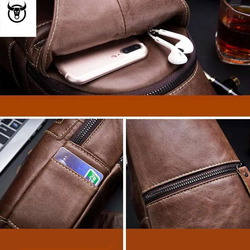 Fashion Men's Genuine Leather Shoulder Brand Style Chest Bag Shoulder Bags For Men Male Messenger Crossbody Bag