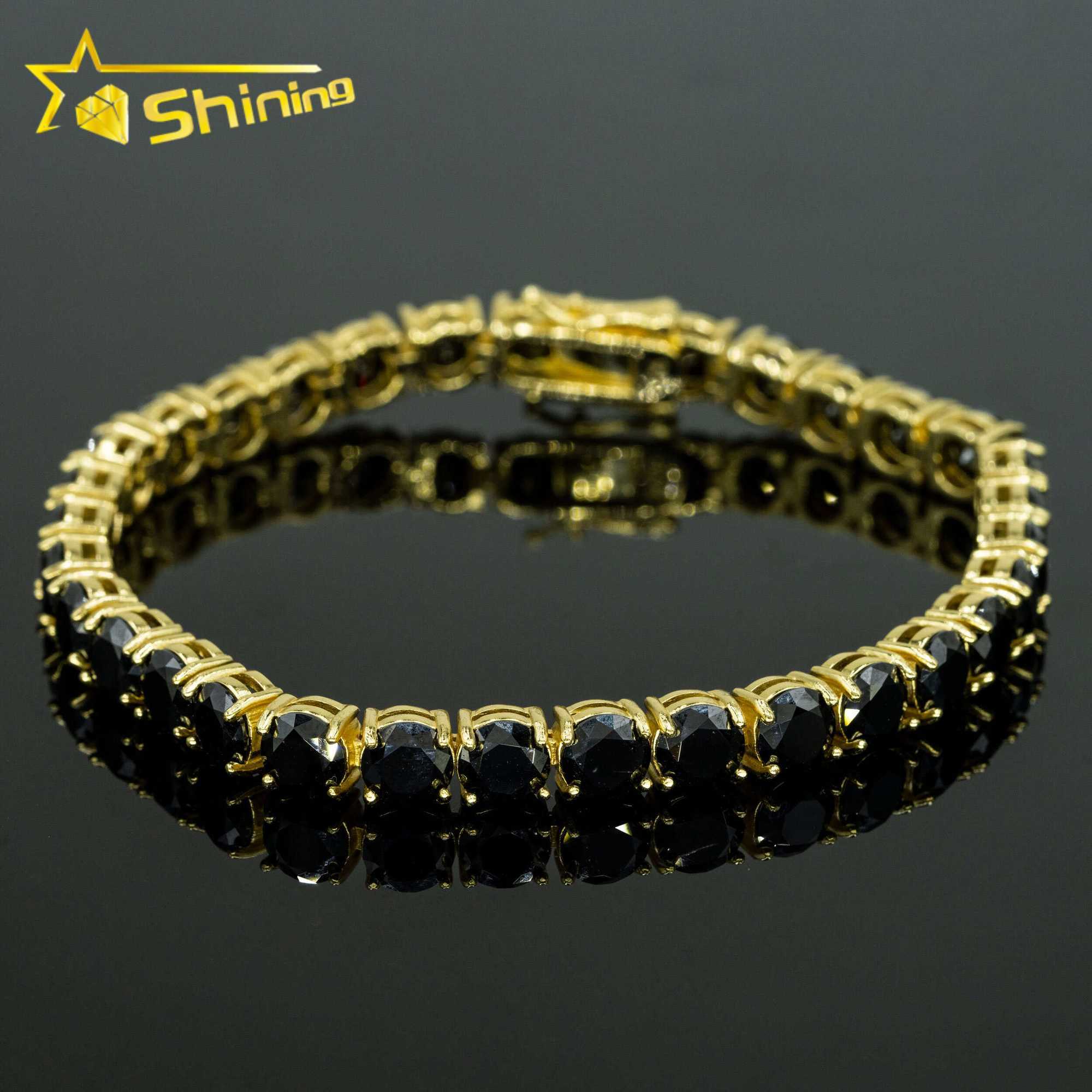 18k Yellow Gold Plated 3mm 4mm 5mm 6.5mm Black Moissanite Tennis Chain 925 Sterling Silver Men Women Tennis Necklace Bracelet