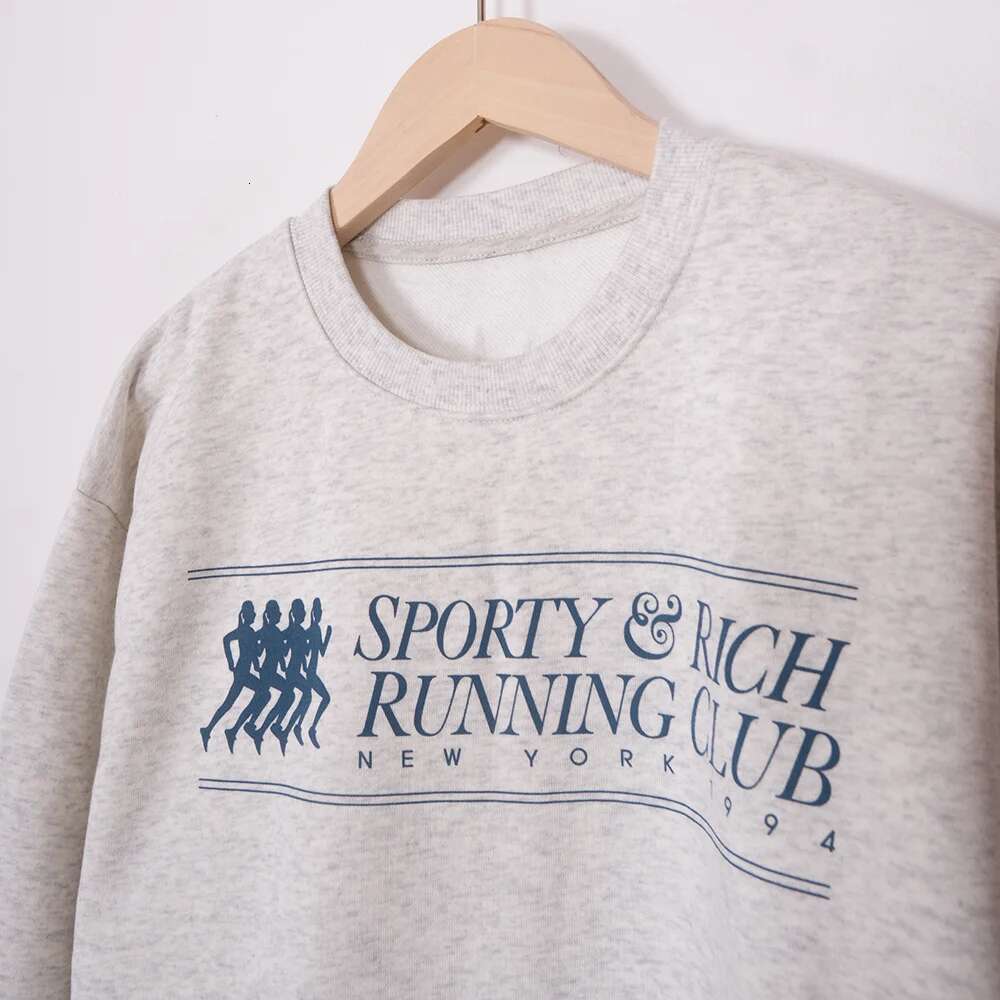 5W232 Running Club Letter Graphic Print Sweatshirt Women O-Neck Long Sleeve Sporty Female Pullover Vintage Casual Lady Top 2024