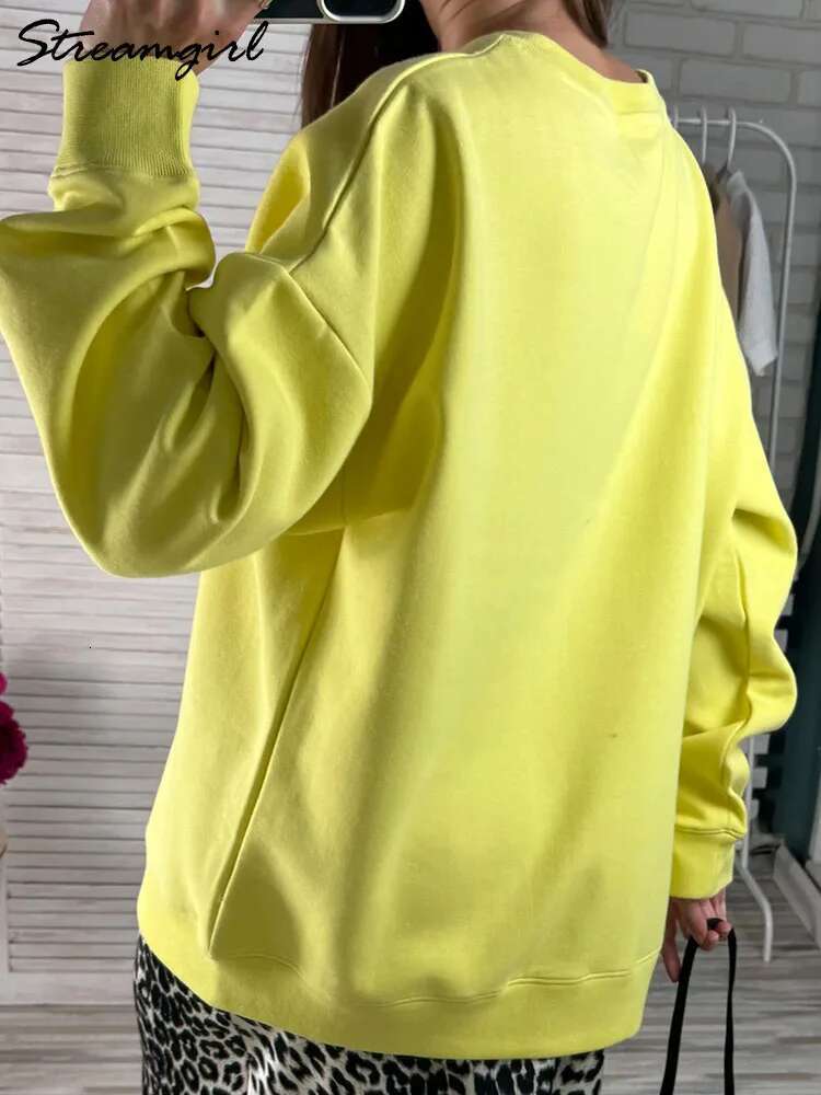 No Hood Cotton Long Sleeve Tops Basic Solid O Neck Sweatshirts For Women Oversized Pullovers Spring