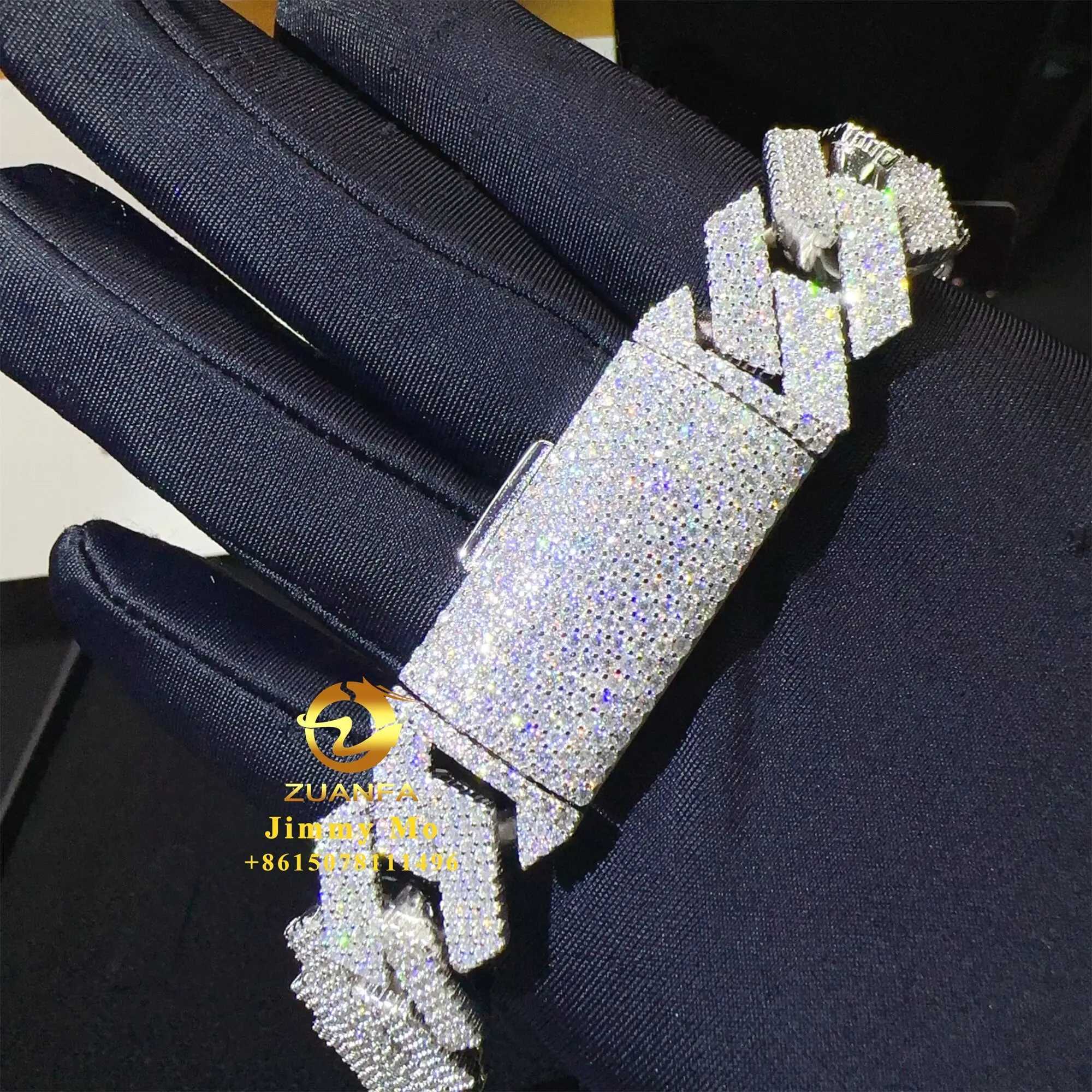 Design Luxury Big Guy Heavy 925 Solid Silver 19mm 4 Rows Iced Out Hip Hop Vvs1 Moissanite Diamond Miami Cuban Link Chain