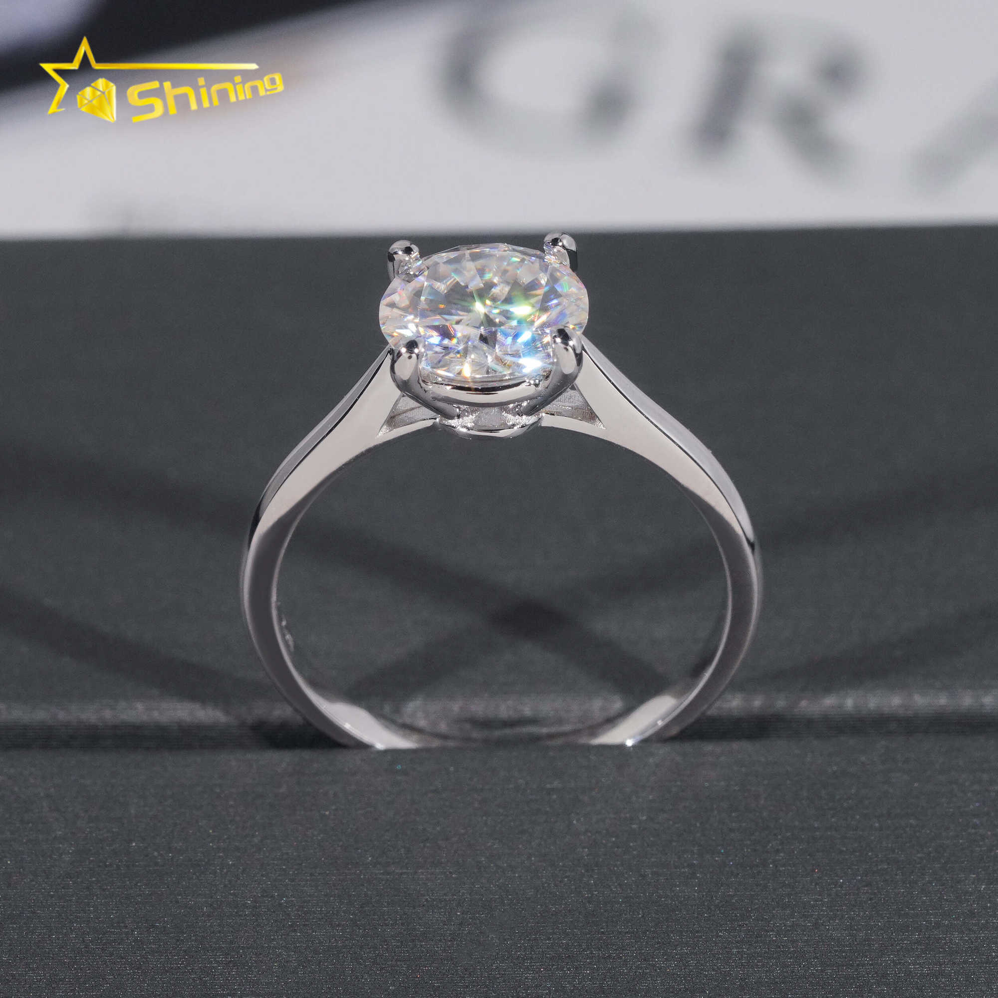 Classical Cathedral Setting Women Wedding Pass Diamond Tester Moissanite 925 Sterling Silver 18K Gold Plated Engagement Ring