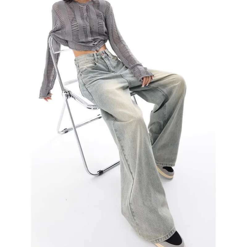 Y2k Blue Jeans For Women Quality High Waist American Street Wide Leg Pants Hip Hop Vintage Straight 2025 Autumn Trousers