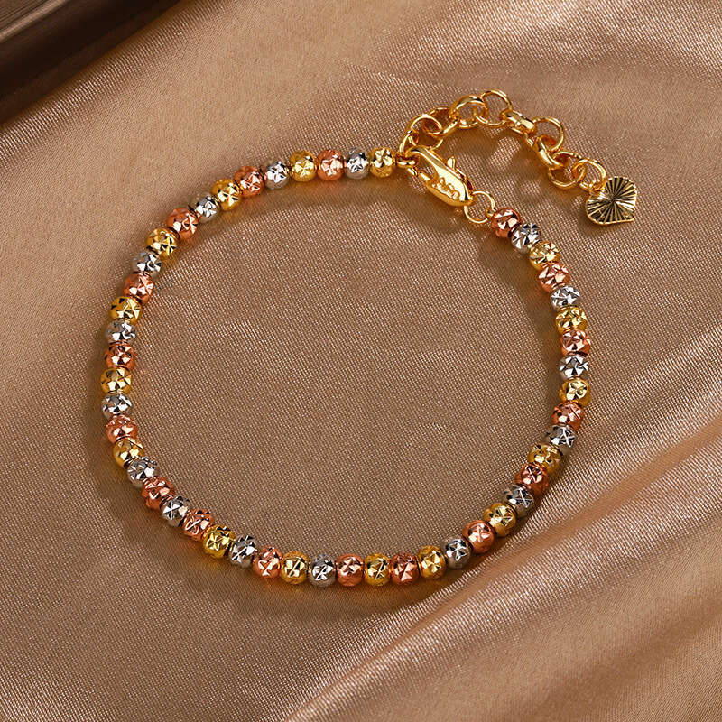 2025 New Designer high-end necklace bracelet jewelry set luxury retro electroplated gold round 3mm bead chain set designer for women Party gift weddin
