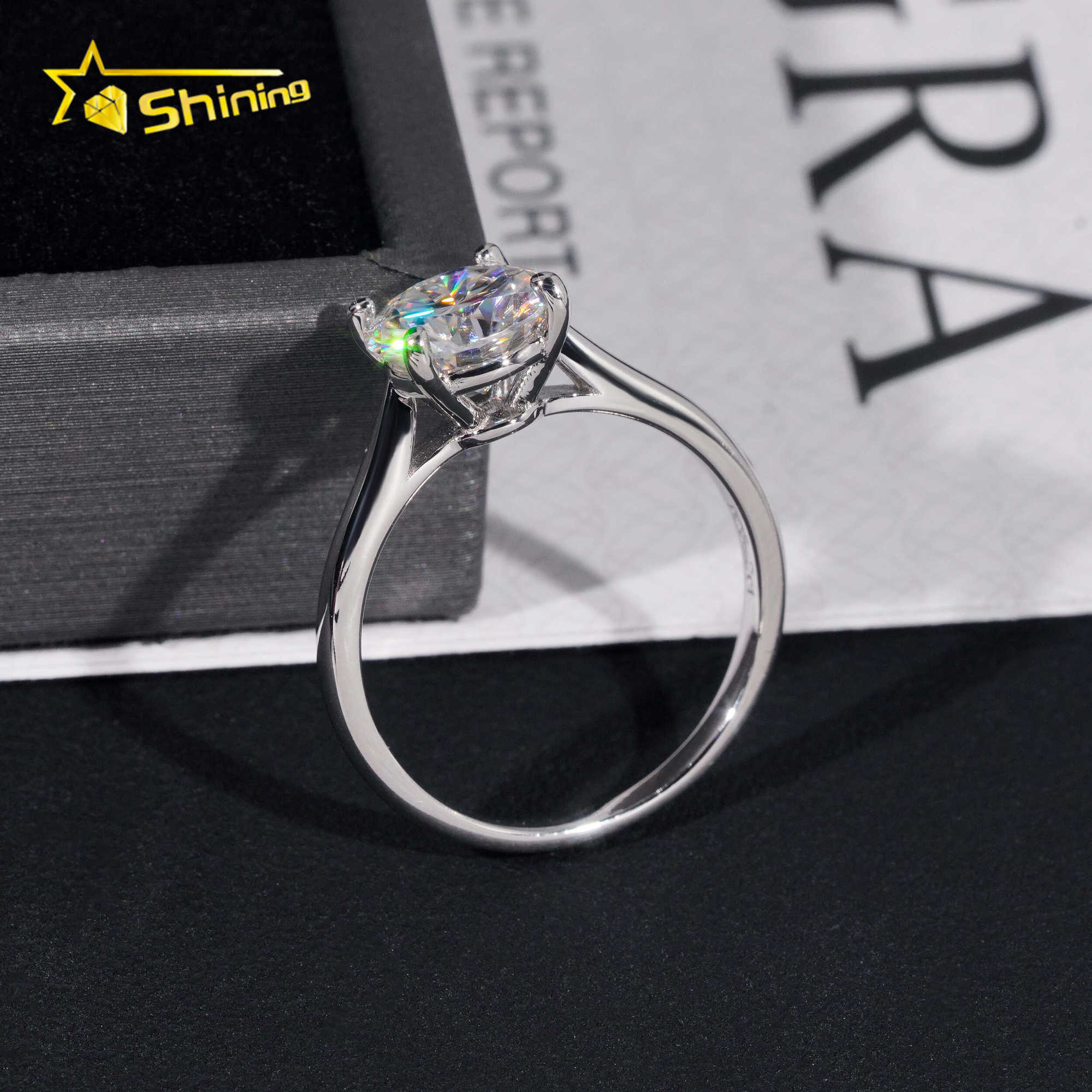 Classical Cathedral Setting Women Wedding Pass Diamond Tester Moissanite 925 Sterling Silver 18K Gold Plated Engagement Ring