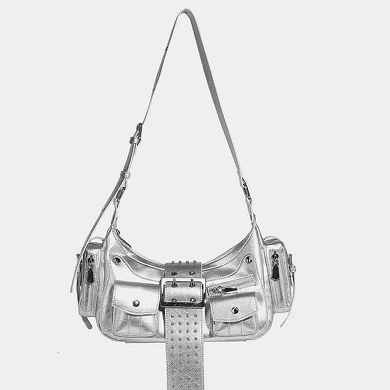Moto & Biker Pocket Underarm Bag For Women Designer Handbag Purse 2024 New In Vintage Rivet Decoration Shoulder Crossbody