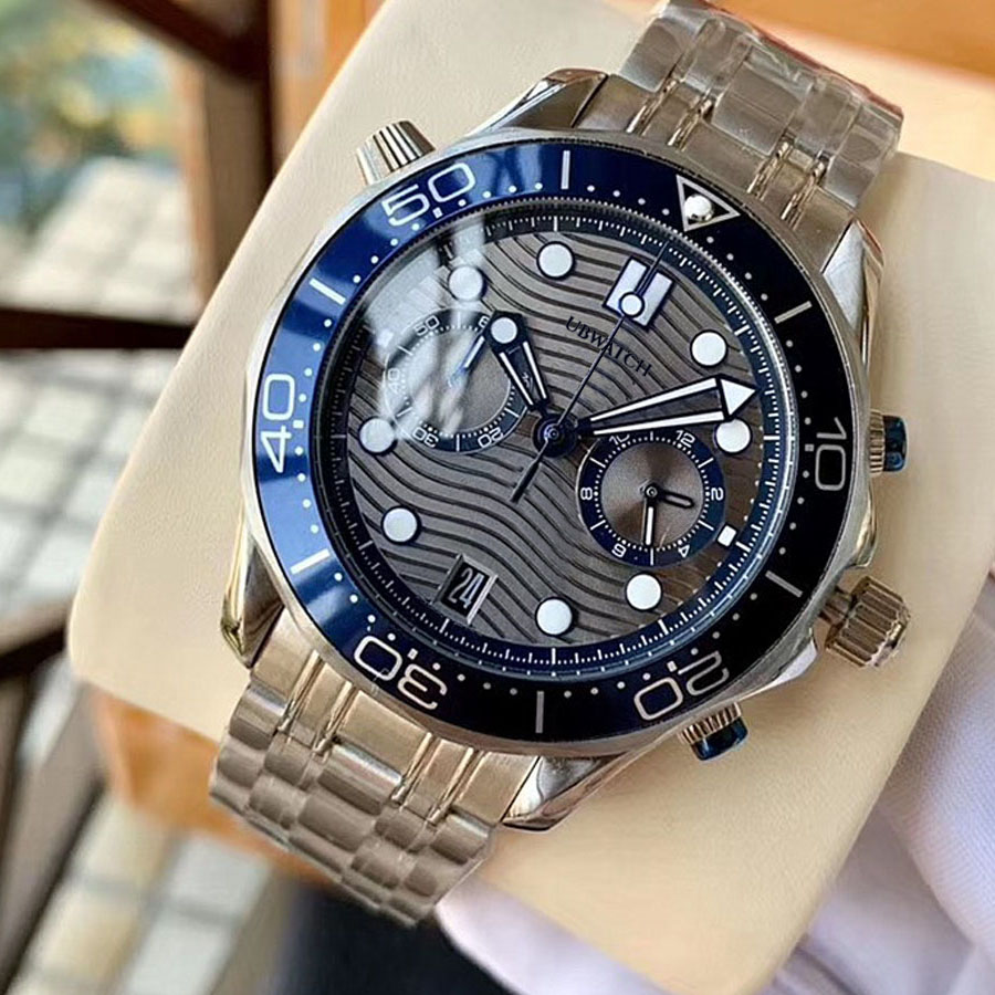 Luminous Quartz Chronograph Dive 300 Mens Watches Unique Wavy Dial Sporty Watch Rotatable Bezel Wristwatches Real Actual Picture