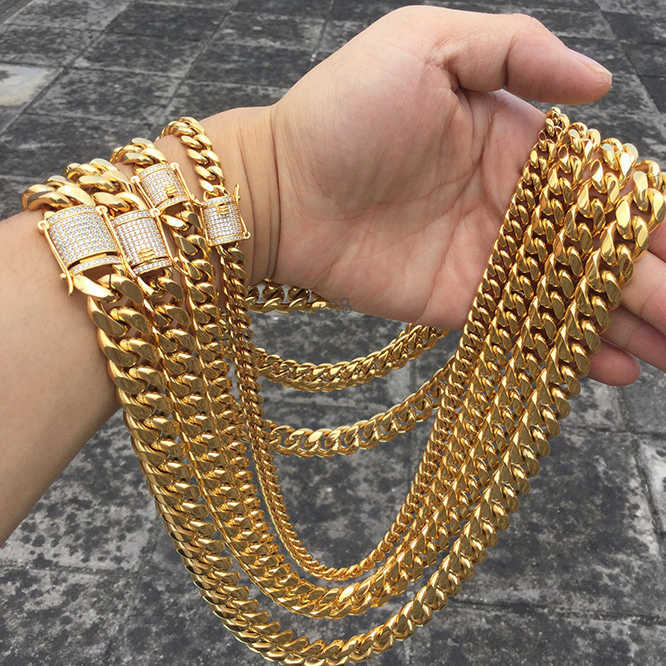 Good Quality Hip Hop Jewelry 14k 18k Gold Plated 14mm Custom Stainless Steel Cuban Link Chain Necklace