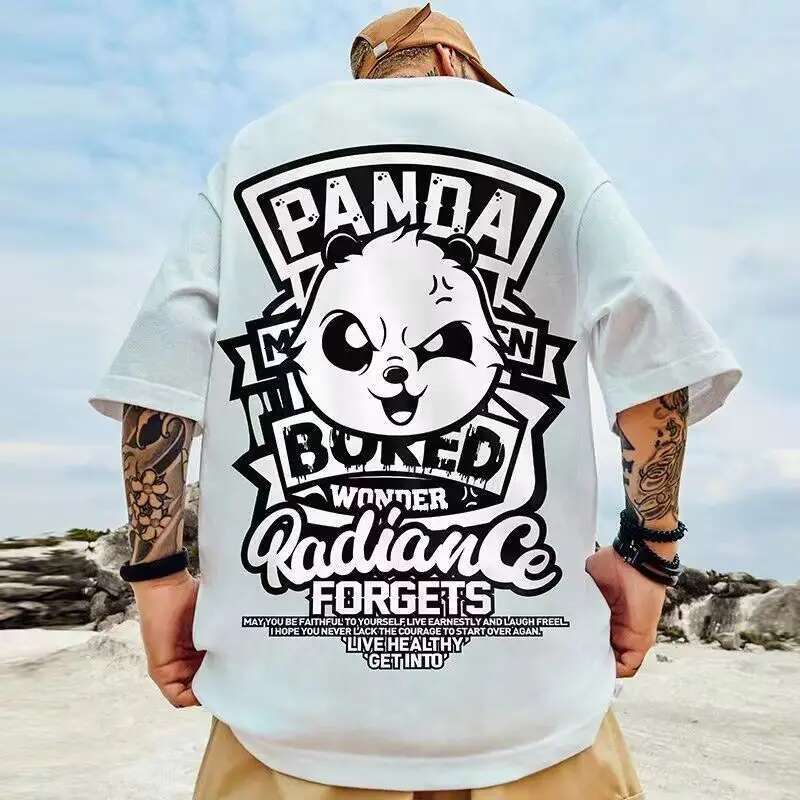 Summer Men's Cotton T-Shirt Funny Panda Print Cartoon Short Sleeve Tops O-Neck Tee Y2k 2023 Anime Casual Oversized T Shirt 8Xl