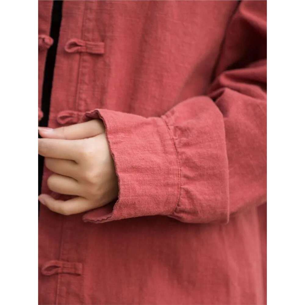 Johnature Women Chinese Style En And Tops Stand Long Sleeve Blouses 2024 Spring New Solid Color Button Vintage Shirts