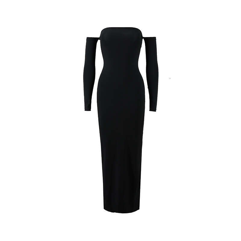 women's European American style autumn and winter sexy strapless sleeveless slit off shoulder dress, 2025 new casual fashion trend clothing