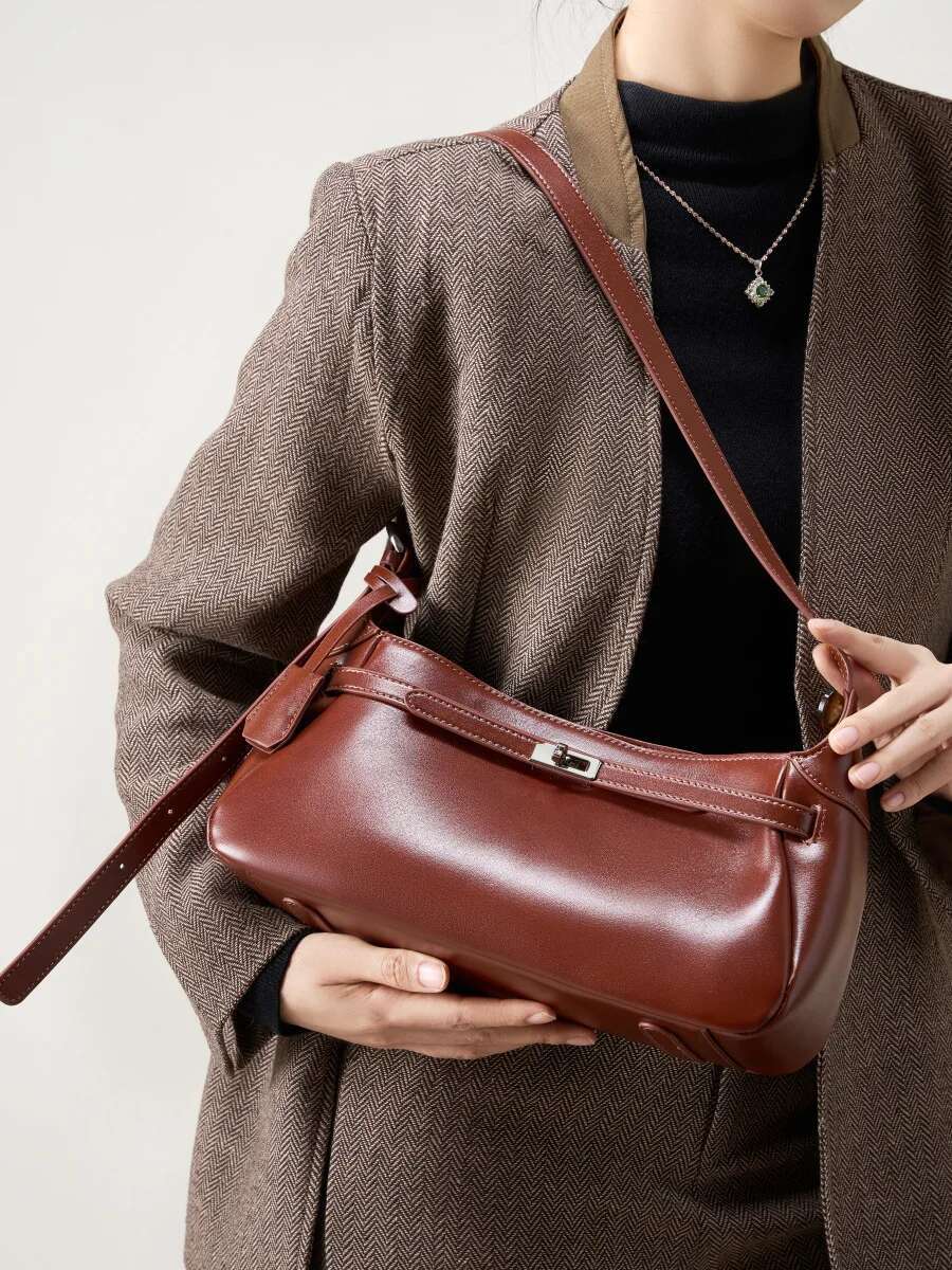100% Genuine Leaher Women Baguette Bag Cowhide Underarm Shoulder Crossbody Fashion French Women's Bag Gift Genuine Leather Cartoon BagVoyage